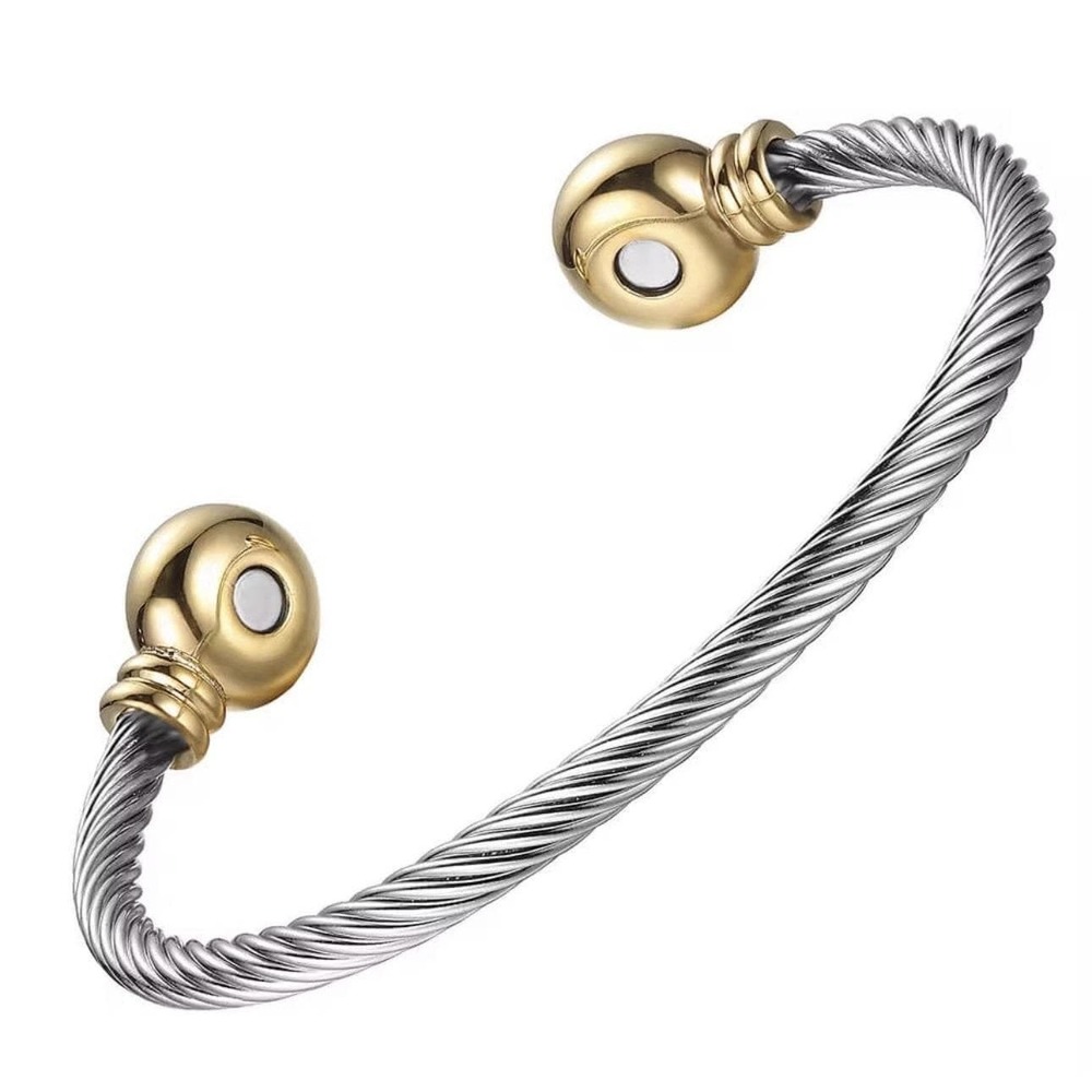 Magnetic Bracelet Cuff Twisted Cable Stainless Steel Bangle Silver Gold Medium